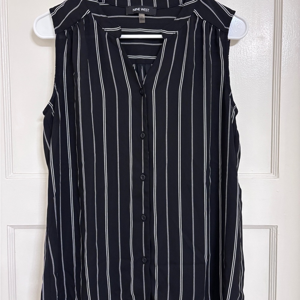 Nine West Sleeveless Black and White Striped Blouse
